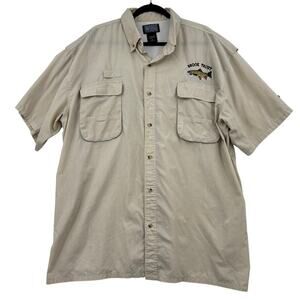 Okeefes Reef Fishing Shirt Mens Size 2XL Khaki Tan Brook Trout Button Up Vented